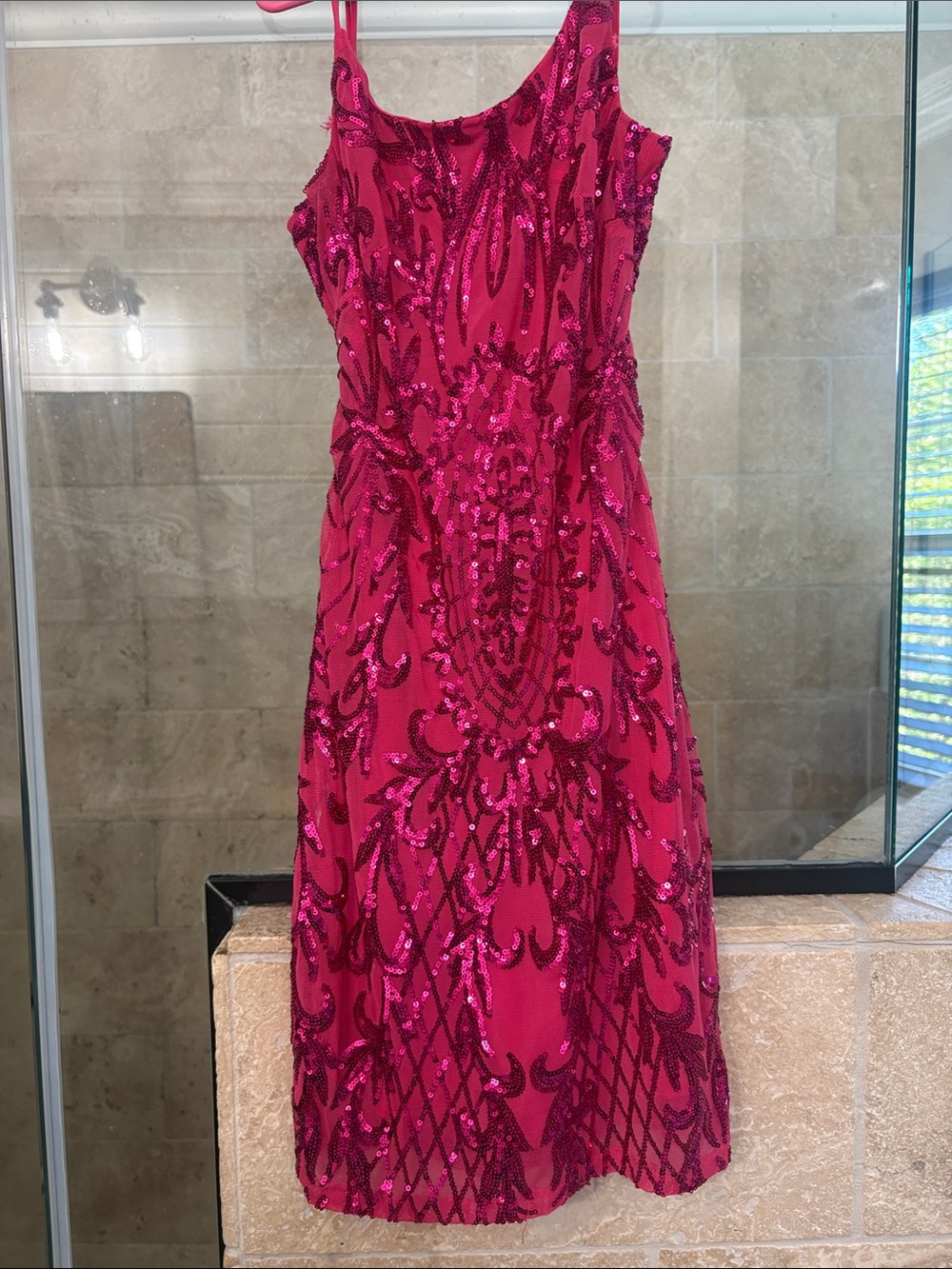 Sequin-Embellished Fuchsia Mini Dress - Women's Party Dress